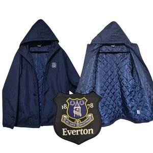 Everton Soccer Mens XL Quilted Lining Full Zip Hooded Jacket- Blue- Football